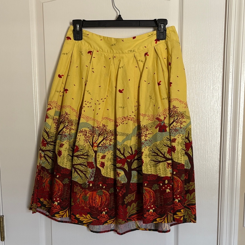Autumn/Fall Forest Animals Pumpkins and Mushrooms Scene A-Line Skirt